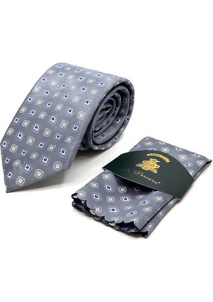 Gri Motif Desen Mendilli Klasik Kravat KK13093 fırsatları