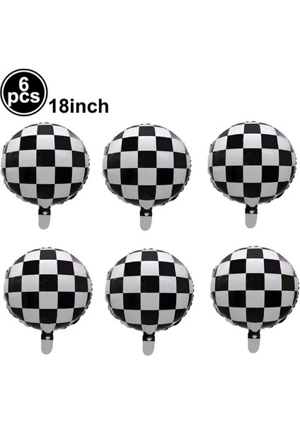 6 Adet 18 Inç Balon 1 Takım 137X274 cm Siyah Beyaz Yarış Masa Örtüsü Motosiklet Yarış Arabası Tema Masa Örtüsü Plaka Fincan Yarış Doğum Günü Partisi Malzemeleri (Yurt Dışından)