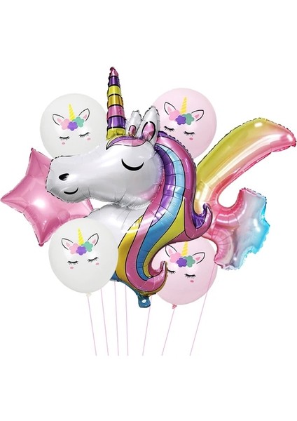 Resim Gösterisi Olarak Dört Yıl Unicorn Doğum Günü Partisi Tek Kullanımlık Sofra Pembe Unicorn Kağıt Tabaklar Bardaklar Peçeteler Kız Doğum Günü Partisi Bebek Duş Dekorasyonu (Yurt Dışından)