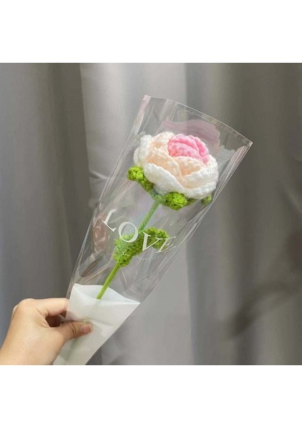 Pembe Degrade Gül Örme Çiçek Gül Çiçek Ayçiçeği Laleler Papatya Sahte Çiçekler Düğün Parti Dekorasyon El Örgü Tığ Dokuma Çiçek (Yurt Dışından)