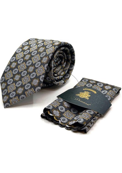 Gri Motif Desen Mendilli Klasik Kravat KK12971 fırsatları