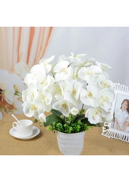 H Yapay Kelebek Beyaz Orkide Çiçek Ipek + Plastik Güve Phalaenopsis Düğün Ev Dıy Dekorasyon Için Sahte Çiçekler (Yurt Dışından)