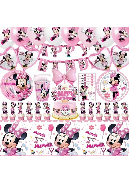 8 Adet Bıçak Minnie Mouse Parti Malzemeleri Çocuk Kız Bebek Banyo Doğum Günü Partisi Dekorasyon Için Banner Masa Örtüsü Bardak Tabakları ile 8 Misafir Hizmet Vermektedir (Yurt Dışından)