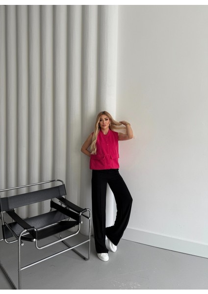 Buketli Kadın Kapitone Çıt Çıtlı Yelekli Kontras Renk Pantolonlu Alt - Üst Ikili Takım fiyatları