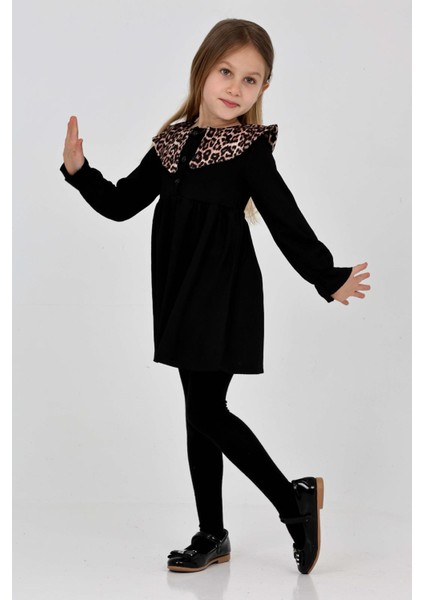 Kız Çocuk Yaka Desenli Bürümcük Elbise 12190