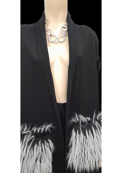 Kürk Detaylı Uzun Triko Hırka