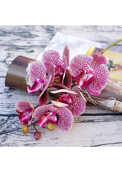 Gül 3D Küçük Kelebek Orkide 6 Kafaları/paket Sahte Çiçek Ev Perdelik Duvar Düğün Dekorasyon Noel Diy Yapay Phalaenopsis (Yurt Dışından)