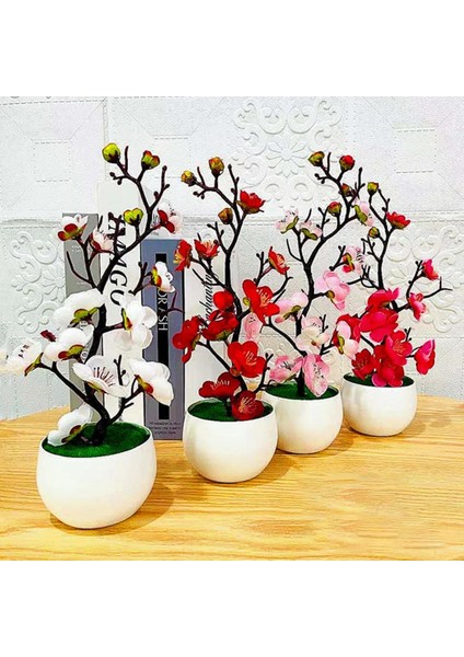 Kırmızı 1 Adet Bonsai Ipek Çiçekler Erik Yapay Saksı Bitkileri Çiçekleri Simülasyon Kış Erik Şube Vazolar Düğün Ev Odası Süslemeleri (Yurt Dışından)
