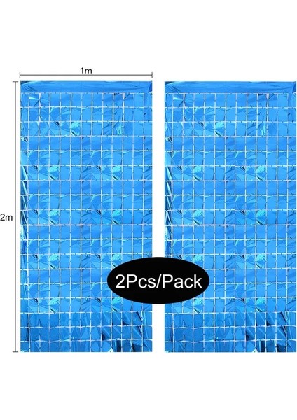Mavi 2 Paket Parti Zemin Metalik Folyo Saçak Tinsel Perde Yetişkin Çocuk Doğum Günü Partisi Düğün Dekorasyon Bebek Duş Favor Malzemeleri (Yurt Dışından)