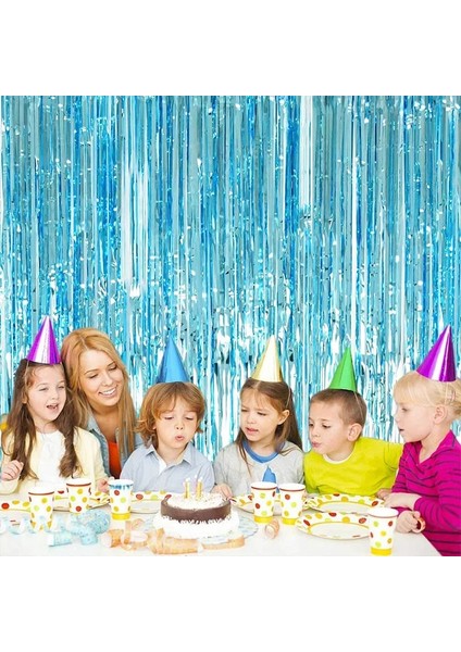 Mavi 2 Paket Parti Zemin Metalik Folyo Saçak Tinsel Perde Yetişkin Çocuk Doğum Günü Partisi Düğün Dekorasyon Bebek Duş Favor Malzemeleri (Yurt Dışından)