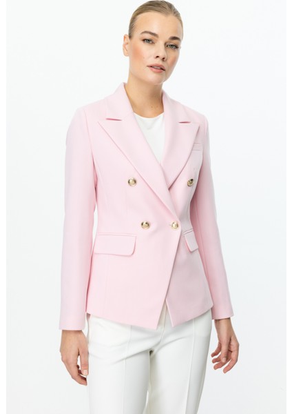 Kadın Kruvaze Yaka Kapak Cepli Ceket 4002 Pembe