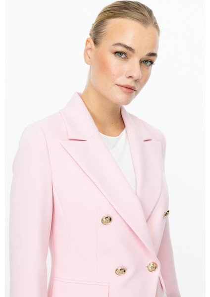 Kadın Kruvaze Yaka Kapak Cepli Ceket 4002 Pembe