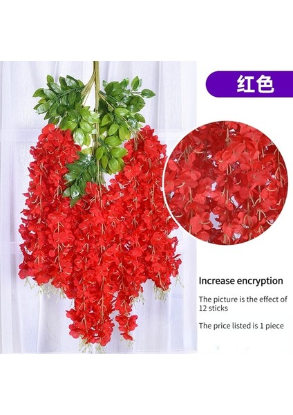 Jmzt-Hong Se Simüle Wisteria Tavan Sahte Çiçek Rattan Kapalı Düğün Dekorasyon Plastik Fasulye Çiçek Menekşe Asılı Asma (Yurt Dışından)