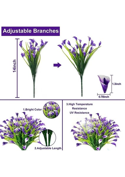 Mor 1 Adet 14 "yapay Çiçek Calla Lily Sahte Bitki Ev Kapalı Açık Sahte Çim Uv Koruma Dekoratif Çiçek Aranjmanı (Yurt Dışından)