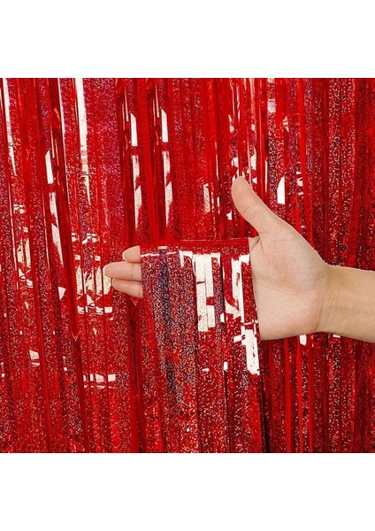 Lazer Kırmızı 2 Metre Parti Zemin Perdeleri Glitter Altın Tinsel Saçak Folyo Perde Doğum Günü Düğün Dekorasyon Yetişkin Yıldönümü Dekor (Yurt Dışından)