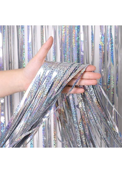 Lazer Kırmızı 2 Metre Parti Zemin Perdeleri Glitter Altın Tinsel Saçak Folyo Perde Doğum Günü Düğün Dekorasyon Yetişkin Yıldönümü Dekor (Yurt Dışından)