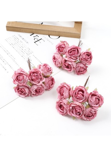Fuşya 6 Adet 4 cm Mini Yapay Çiçek Ipek Gül Buketi Çiçek Düzenleme Dıy Çiçek Taç Ev Dekor Duvar Çelenk Düğün Dekorasyon (Yurt Dışından)