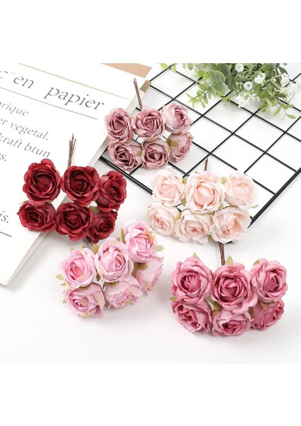 Fuşya 6 Adet 4 cm Mini Yapay Çiçek Ipek Gül Buketi Çiçek Düzenleme Dıy Çiçek Taç Ev Dekor Duvar Çelenk Düğün Dekorasyon (Yurt Dışından)