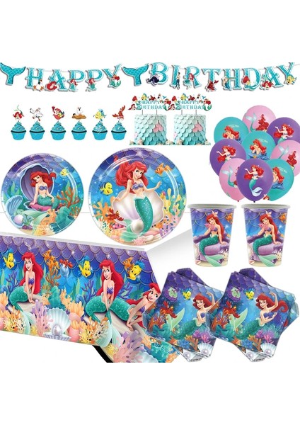 Kaşık 10 Adet Küçük Denizkızı Prenses Ariel Sofra Parti Malzemeleri Kız Doğum Günü Partisi Süslemeleri Balon Kağıt Tabak Bardak Masa Örtüsü (Yurt Dışından)