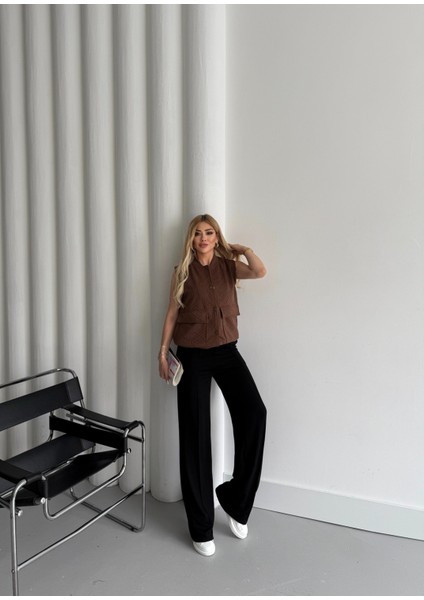 Buketli Kadın Kapitone Çıt Çıtlı Yelekli Kontras Renk Pantolonlu Alt - Üst Ikili Takım fiyatları