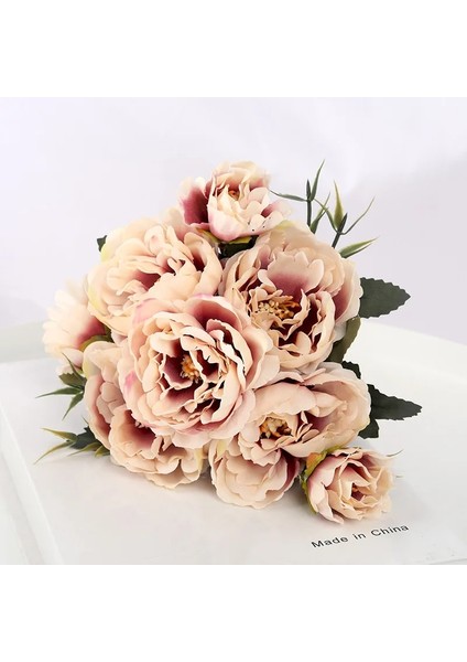 Kahve Rengi Çok Renkli Güzel 5 Büyük Kafa 2 Küçük Tomurcuklar Retro Şakayık Sahte Çiçek Ipek Çiçek Sahte Buket Aile Düğün Dıy Dekorasyon Da (Yurt Dışından) indirimleri