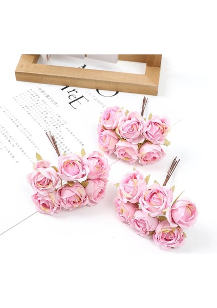 Fuşya 6 Adet 4 cm Mini Yapay Çiçek Ipek Gül Buketi Çiçek Düzenleme Dıy Çiçek Taç Ev Dekor Duvar Çelenk Düğün Dekorasyon (Yurt Dışından)