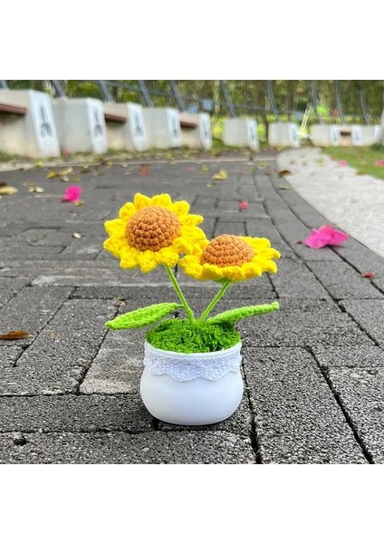 Ayçiçeği-Tığ Işi Ayçiçeği Saksı Bitki, Sahte Çiçek Bonsai, Gül, Kaktüs, Antoryum, Calla, Yonca, Lale, Papatya, Ev Masası Dekoru Için Dokuma Hediye (Yurt Dışından)