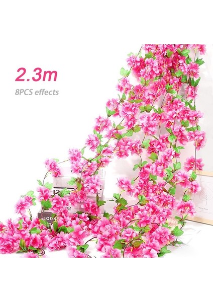 2.3 M-Gül 180 cm Yapay Çiçekler Kiraz Çiçeği Sakura Garland Düğün Kemer Bahçe Zemin Ev Partisi Dekorasyon Ipek Sahte Bitkiler Vine (Yurt Dışından)