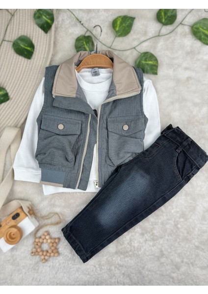 Yelekli Kot Pantolonlu Broklyn Badili Erkek Bebek/çocuk Bayramlık Şık 3'lü Takım