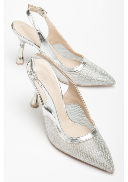 Sara Özel Tasarım Kadın Taşlı Galvaniz Topuklu Abiye Ayakkabı modelleri