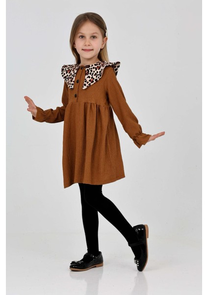 Kız Çocuk Yaka Desenli Bürümcük Elbise 12190