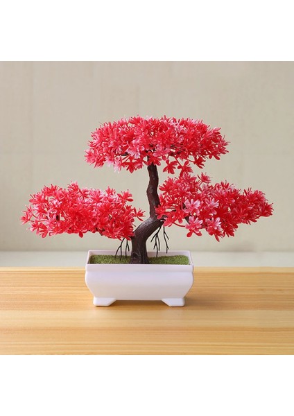 Günbatımı Kırmızı Karşılama Çam Bonsai Yapay Plastik Yeşil Bitki Saksı Sahte Küçük Ağaç Ev Masa Dekorasyon Bahçe Düzenleme Süsler (Yurt Dışından)