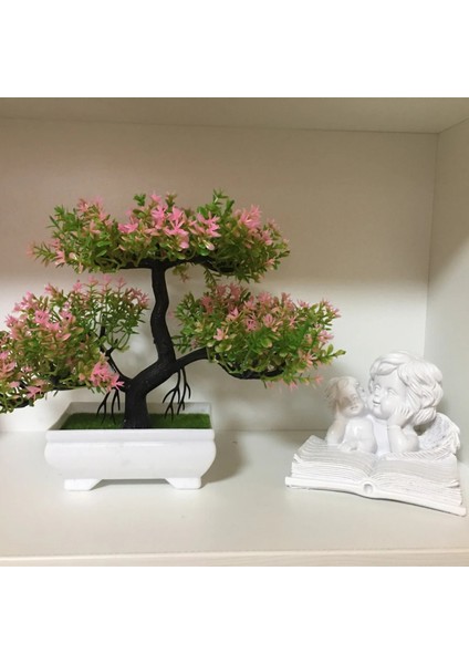 Günbatımı Kırmızı Karşılama Çam Bonsai Yapay Plastik Yeşil Bitki Saksı Sahte Küçük Ağaç Ev Masa Dekorasyon Bahçe Düzenleme Süsler (Yurt Dışından)
