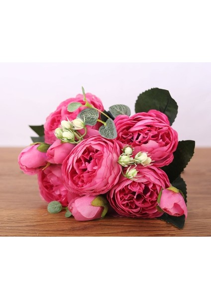 Gül Kırmızı 30 cm Gül Pembe Ipek Buket Şakayık Yapay Çiçekler 5 Büyük Kafalar 4 Küçük Tomurcuk Gelin Düğün Ev Dekorasyon Sahte Çiçekler Sahte (Yurt Dışından)