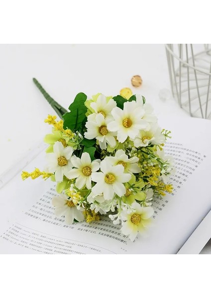 Beyaz Yeşil 7 Çatal / Buket Yapay Gerbera Papatya Çiçek Buketi Ev Bahçe Dekorasyonu Için Dıy Düğün Kemerler Çiçek Duvar Gelin Buketi (Yurt Dışından)