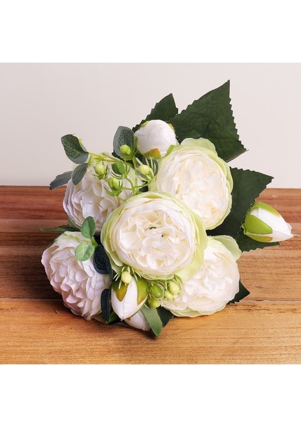 Beyaz Yeşil 30 cm Gül Pembe Ipek Buket Şakayık Yapay Çiçekler 5 Büyük Kafalar 4 Küçük Tomurcuk Gelin Düğün Ev Dekorasyon Sahte Çiçekler Sahte (Yurt Dışından)