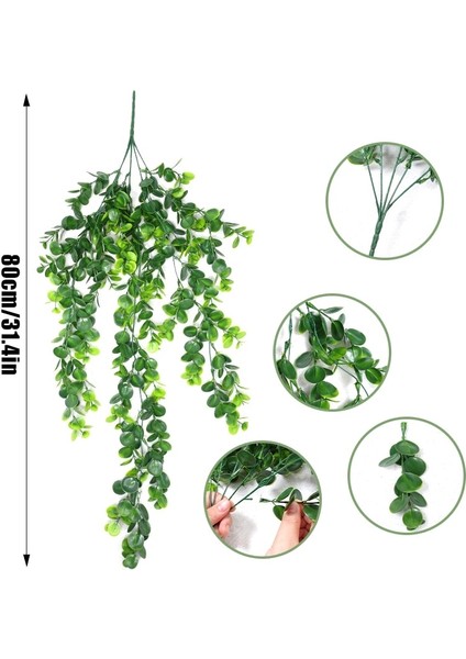 80 cm 80 cm Yapay Bitki Yuvarlak Yaprak Okaliptüs Duvar Asılı Yeşil Bitki Ev Oturma Odası Dekorasyon Sahte Bitki Açık Bahçe Dekor (Yurt Dışından)