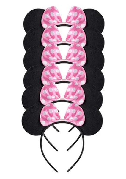 Headband-6pcs Yeni Disney Pembe Minnie Mouse 1. Doğum Günü Partisi Tek Kullanımlık Sofra Dekorasyon Bebek Kızların Favori Parti Dekorasyon Serisi (Yurt Dışından)