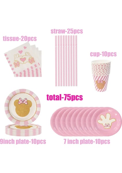 Headband-6pcs Yeni Disney Pembe Minnie Mouse 1. Doğum Günü Partisi Tek Kullanımlık Sofra Dekorasyon Bebek Kızların Favori Parti Dekorasyon Serisi (Yurt Dışından)