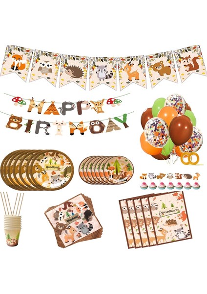 1 Adet Balon Woodland Orman Doğum Günü Partisi Dekorasyon Hayvan Hayvanat Bahçesi Tilki Aslan Fil Erkek Tek Kullanımlık Sofra Kek Topper (Yurt Dışından) fiyatları