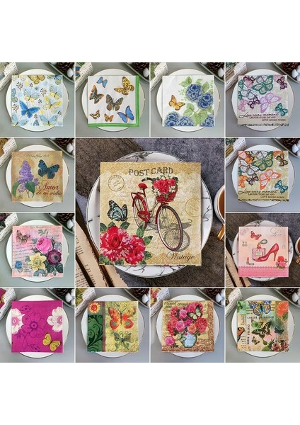 101 20 Adet/6 Adet Mix Kelebek Çiçek Oymacılık Kağıt Peçeteler Vintage Kağıt Mendiller Parti Sofra Düğün Noel Festivali Malzemeleri (Yurt Dışından)