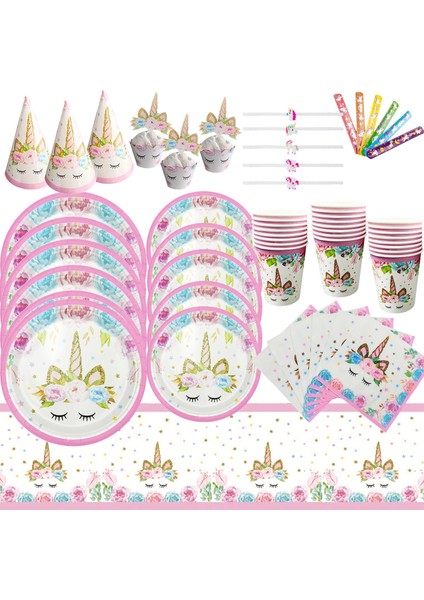 Resim Gösterisi Olarak 15 Adet Balonlar Unicorn Doğum Günü Partisi Tek Kullanımlık Sofra Pembe Unicorn Kağıt Tabaklar Bardaklar Peçeteler Kız Doğum Günü Partisi Bebek Duş Dekorasyonu (Yurt Dışından)