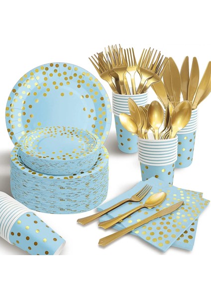 STRAW-25PCS Mavi Altın Nokta Parti Malzemeleri Tek Kullanımlık Parti Yemek Takımı Altın Nokta Kağıt Tabaklar Peçeteler Bardaklar Doğum Günü Düğün Parti Dekor Için (Yurt Dışından)