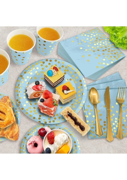 STRAW-25PCS Mavi Altın Nokta Parti Malzemeleri Tek Kullanımlık Parti Yemek Takımı Altın Nokta Kağıt Tabaklar Peçeteler Bardaklar Doğum Günü Düğün Parti Dekor Için (Yurt Dışından)