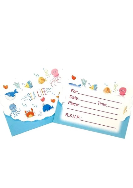12 Adet Davetiyeler Çocuk Erkek Kız Doğum Günü Deniz Yaşamı Deniz Hayvan Parti Malzemeleri Sofra Hediye Giftbag Parti Favor Dövme Etiket Alkış Daire (Yurt Dışından)