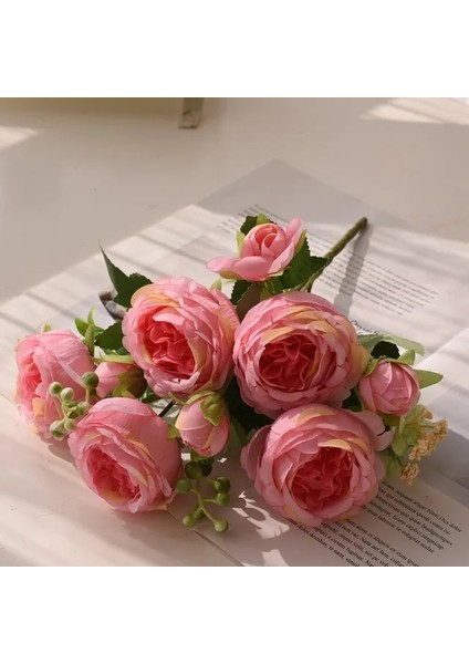 Açık Pembe L 30 cm Gül Pembe Ipek Buket Şakayık Yapay Çiçek 5 Büyük Kafa 4 Küçük Tomurcuk Gelin Düğün Ev Dekorasyonu Yapay Çiçek (Yurt Dışından)