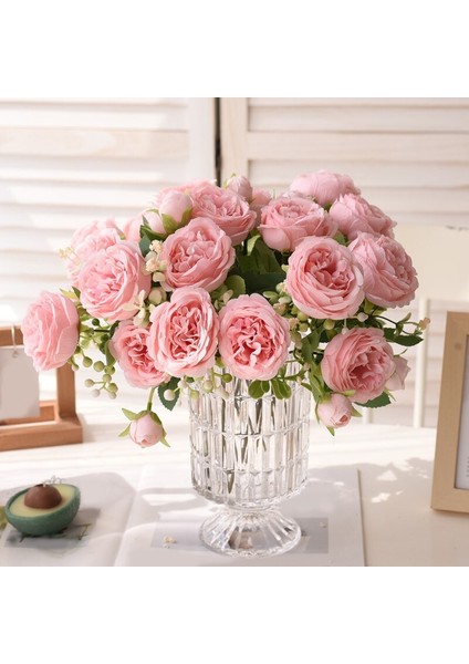 Açık Pembe L 30 cm Gül Pembe Ipek Buket Şakayık Yapay Çiçek 5 Büyük Kafa 4 Küçük Tomurcuk Gelin Düğün Ev Dekorasyonu Yapay Çiçek (Yurt Dışından)