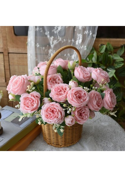 Açık Pembe L 30 cm Gül Pembe Ipek Buket Şakayık Yapay Çiçek 5 Büyük Kafa 4 Küçük Tomurcuk Gelin Düğün Ev Dekorasyonu Yapay Çiçek (Yurt Dışından)