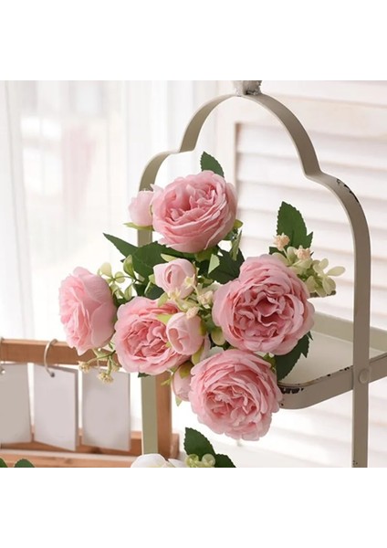 Açık Pembe L 30 cm Gül Pembe Ipek Buket Şakayık Yapay Çiçek 5 Büyük Kafa 4 Küçük Tomurcuk Gelin Düğün Ev Dekorasyonu Yapay Çiçek (Yurt Dışından)