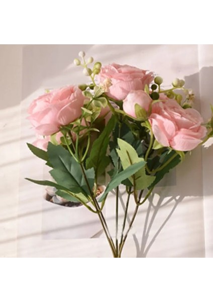 Açık Pembe L 30 cm Gül Pembe Ipek Buket Şakayık Yapay Çiçek 5 Büyük Kafa 4 Küçük Tomurcuk Gelin Düğün Ev Dekorasyonu Yapay Çiçek (Yurt Dışından)